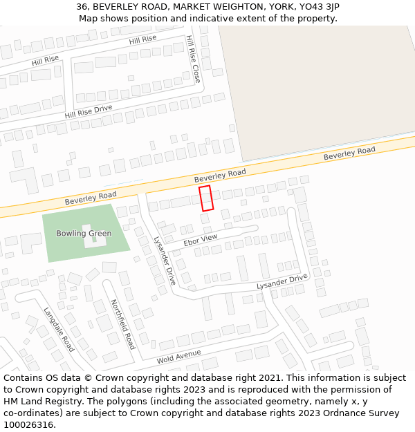 36, BEVERLEY ROAD, MARKET WEIGHTON, YORK, YO43 3JP: Location map and indicative extent of plot