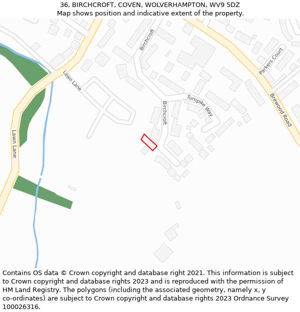 36, BIRCHCROFT, COVEN, WOLVERHAMPTON, WV9 5DZ: Location map and indicative extent of plot