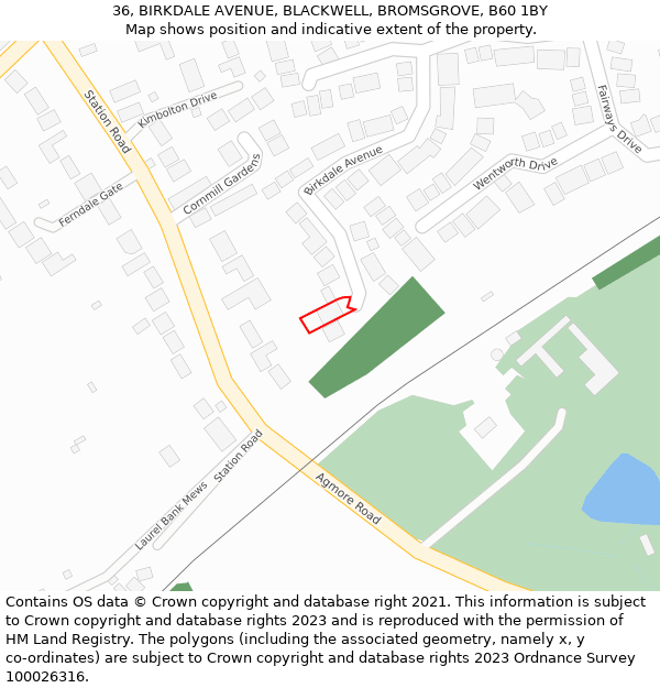 36, BIRKDALE AVENUE, BLACKWELL, BROMSGROVE, B60 1BY: Location map and indicative extent of plot