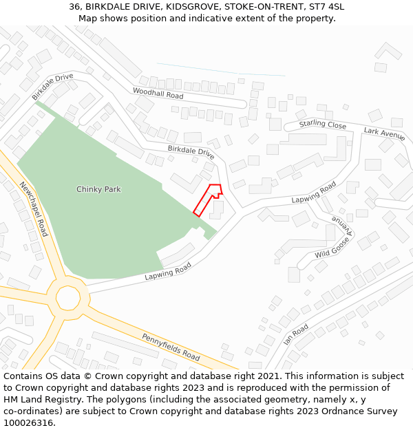 36, BIRKDALE DRIVE, KIDSGROVE, STOKE-ON-TRENT, ST7 4SL: Location map and indicative extent of plot