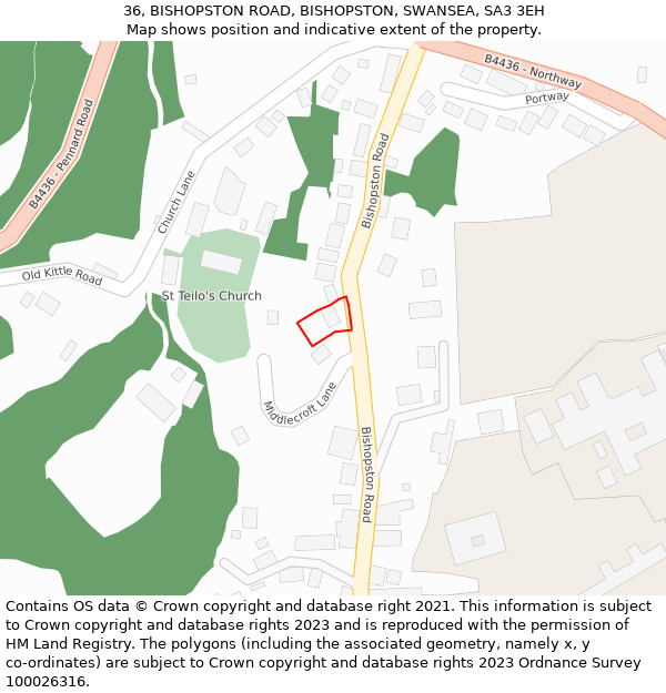 36, BISHOPSTON ROAD, BISHOPSTON, SWANSEA, SA3 3EH: Location map and indicative extent of plot