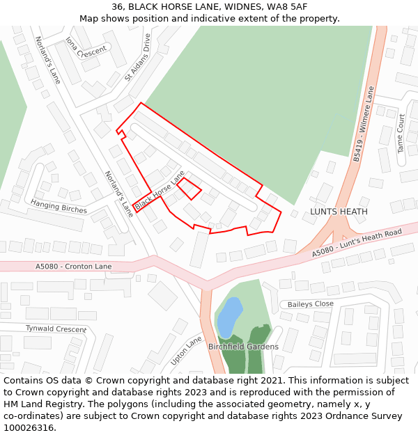 36, BLACK HORSE LANE, WIDNES, WA8 5AF: Location map and indicative extent of plot