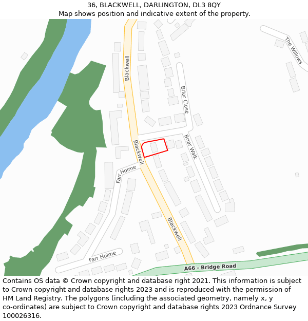 36, BLACKWELL, DARLINGTON, DL3 8QY: Location map and indicative extent of plot