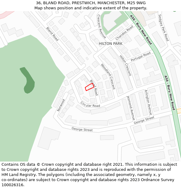36, BLAND ROAD, PRESTWICH, MANCHESTER, M25 9WG: Location map and indicative extent of plot