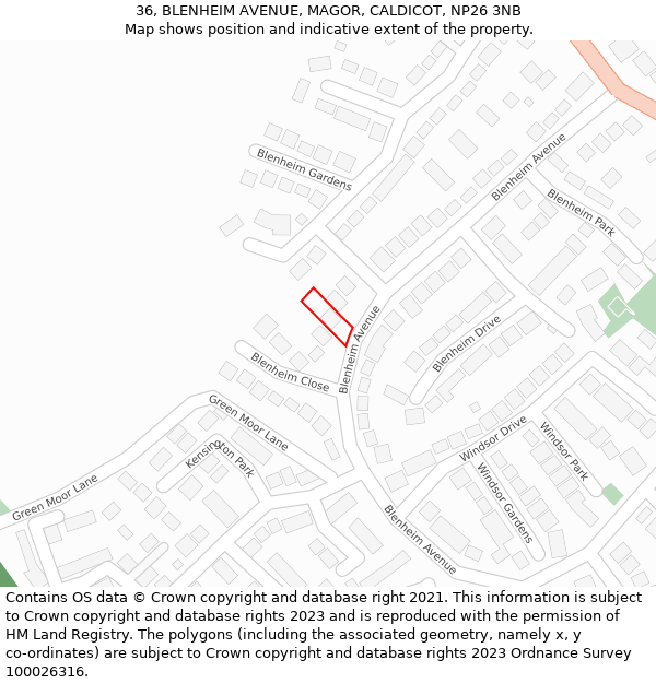 36, BLENHEIM AVENUE, MAGOR, CALDICOT, NP26 3NB: Location map and indicative extent of plot