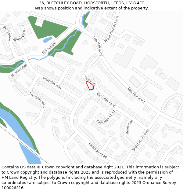 36, BLETCHLEY ROAD, HORSFORTH, LEEDS, LS18 4FG: Location map and indicative extent of plot