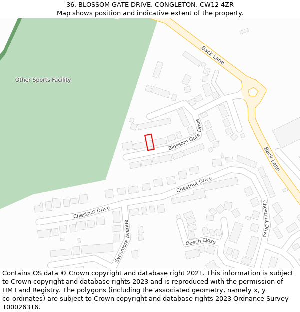 36, BLOSSOM GATE DRIVE, CONGLETON, CW12 4ZR: Location map and indicative extent of plot