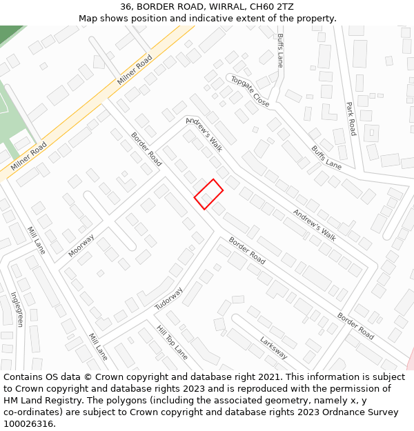 36, BORDER ROAD, WIRRAL, CH60 2TZ: Location map and indicative extent of plot