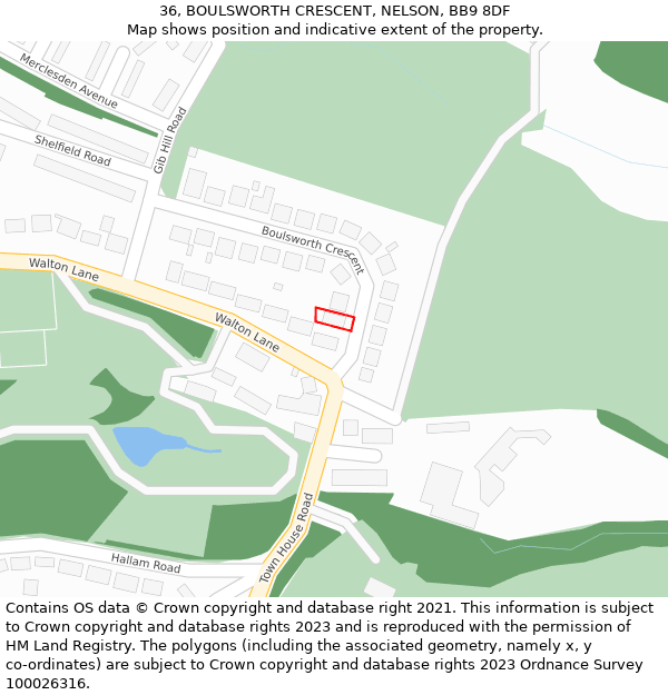 36, BOULSWORTH CRESCENT, NELSON, BB9 8DF: Location map and indicative extent of plot