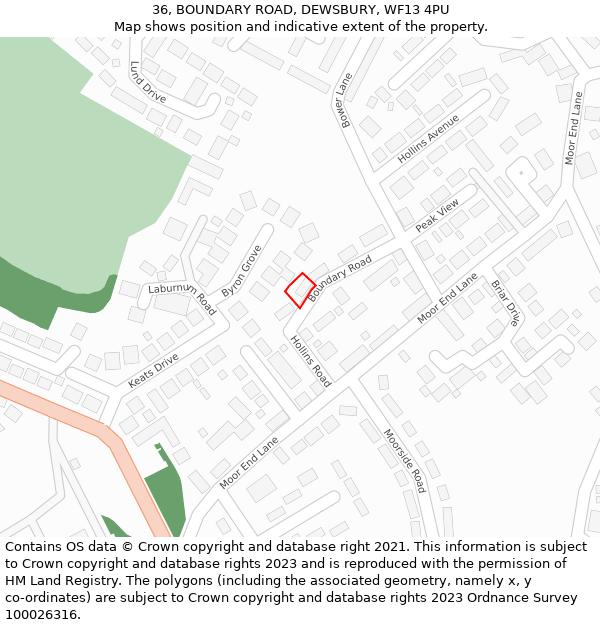 36, BOUNDARY ROAD, DEWSBURY, WF13 4PU: Location map and indicative extent of plot