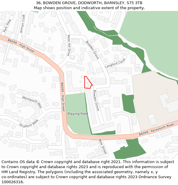 36, BOWDEN GROVE, DODWORTH, BARNSLEY, S75 3TB: Location map and indicative extent of plot