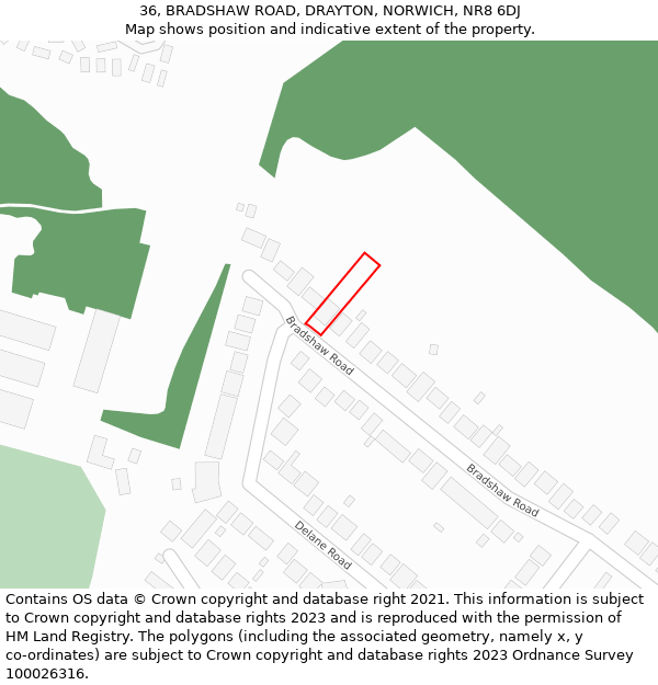 36, BRADSHAW ROAD, DRAYTON, NORWICH, NR8 6DJ: Location map and indicative extent of plot