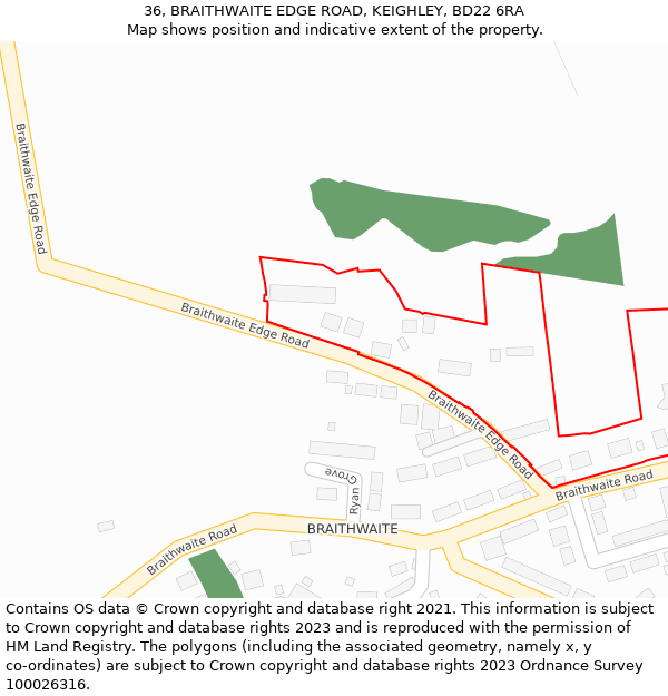 36, BRAITHWAITE EDGE ROAD, KEIGHLEY, BD22 6RA: Location map and indicative extent of plot