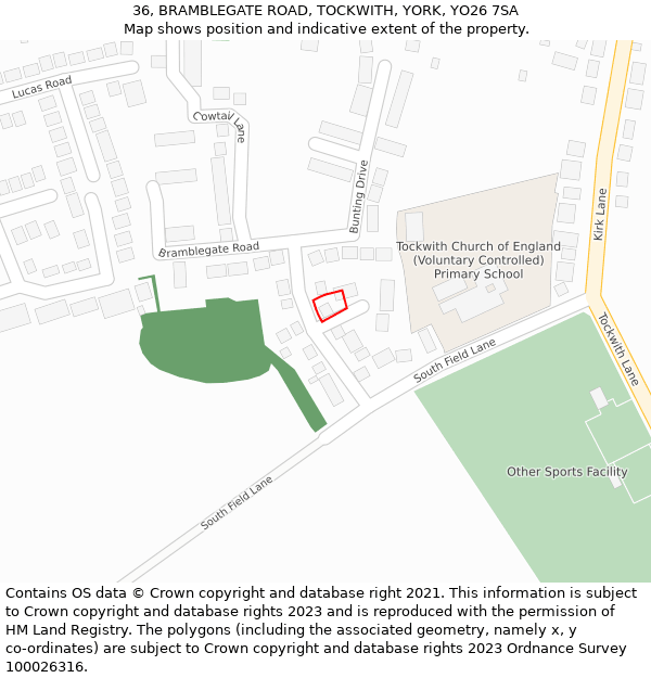 36, BRAMBLEGATE ROAD, TOCKWITH, YORK, YO26 7SA: Location map and indicative extent of plot