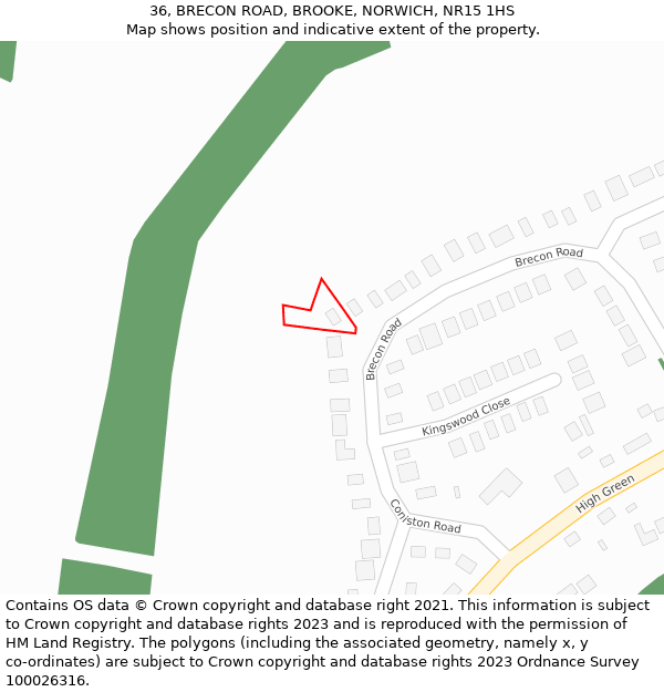 36, BRECON ROAD, BROOKE, NORWICH, NR15 1HS: Location map and indicative extent of plot