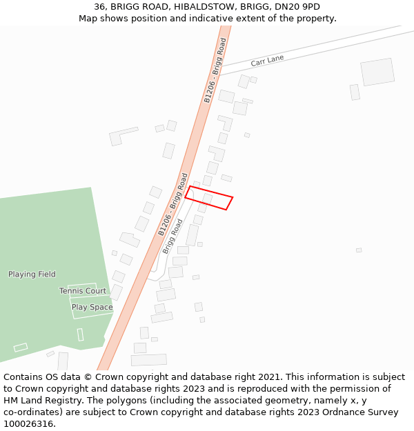 36, BRIGG ROAD, HIBALDSTOW, BRIGG, DN20 9PD: Location map and indicative extent of plot