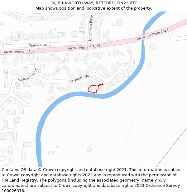 36, BRIXWORTH WAY, RETFORD, DN22 6TT: Location map and indicative extent of plot