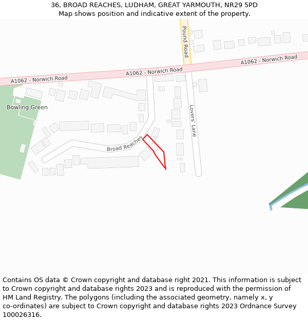 36, BROAD REACHES, LUDHAM, GREAT YARMOUTH, NR29 5PD: Location map and indicative extent of plot