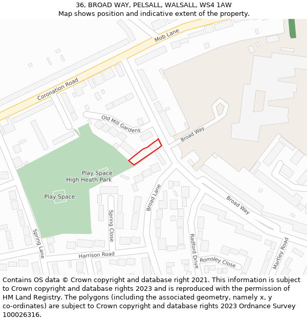 36, BROAD WAY, PELSALL, WALSALL, WS4 1AW: Location map and indicative extent of plot
