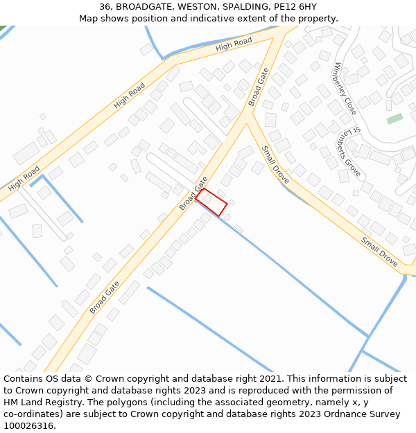 36, BROADGATE, WESTON, SPALDING, PE12 6HY: Location map and indicative extent of plot