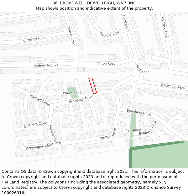 36, BROADWELL DRIVE, LEIGH, WN7 3NE: Location map and indicative extent of plot