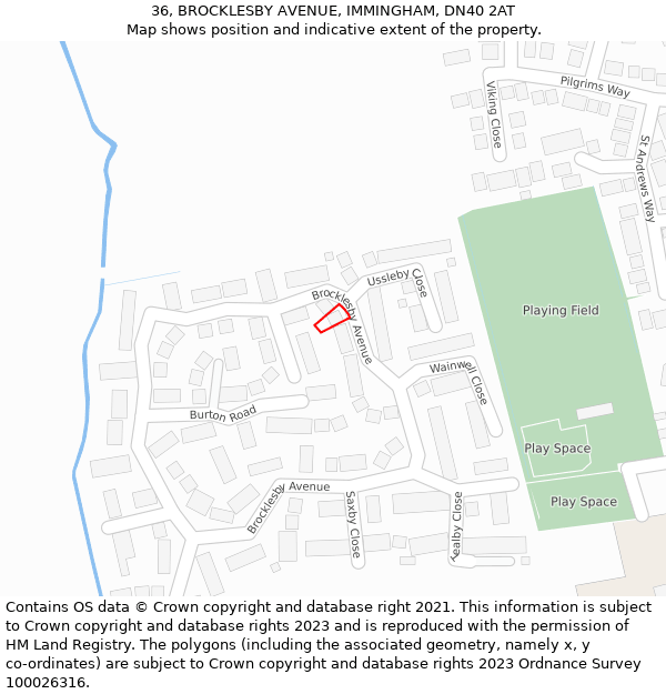 36, BROCKLESBY AVENUE, IMMINGHAM, DN40 2AT: Location map and indicative extent of plot