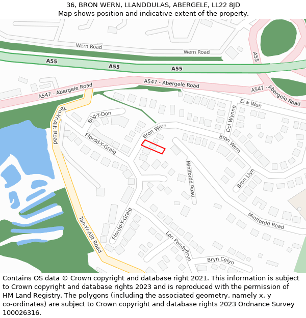 36, BRON WERN, LLANDDULAS, ABERGELE, LL22 8JD: Location map and indicative extent of plot