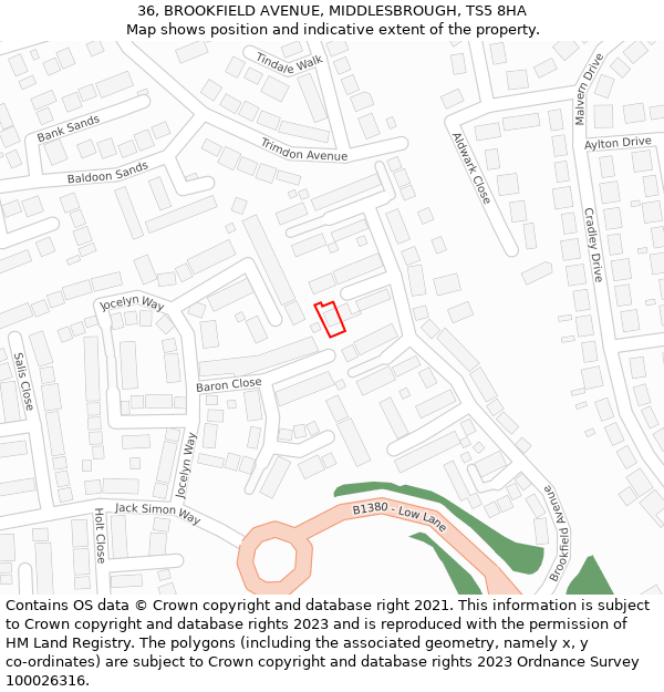 36, BROOKFIELD AVENUE, MIDDLESBROUGH, TS5 8HA: Location map and indicative extent of plot