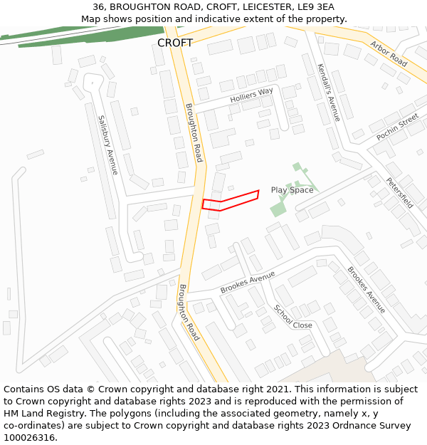 36, BROUGHTON ROAD, CROFT, LEICESTER, LE9 3EA: Location map and indicative extent of plot