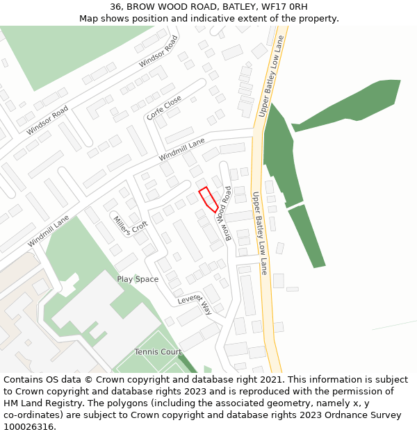 36, BROW WOOD ROAD, BATLEY, WF17 0RH: Location map and indicative extent of plot