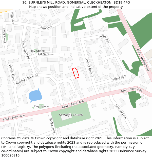 36, BURNLEYS MILL ROAD, GOMERSAL, CLECKHEATON, BD19 4PQ: Location map and indicative extent of plot