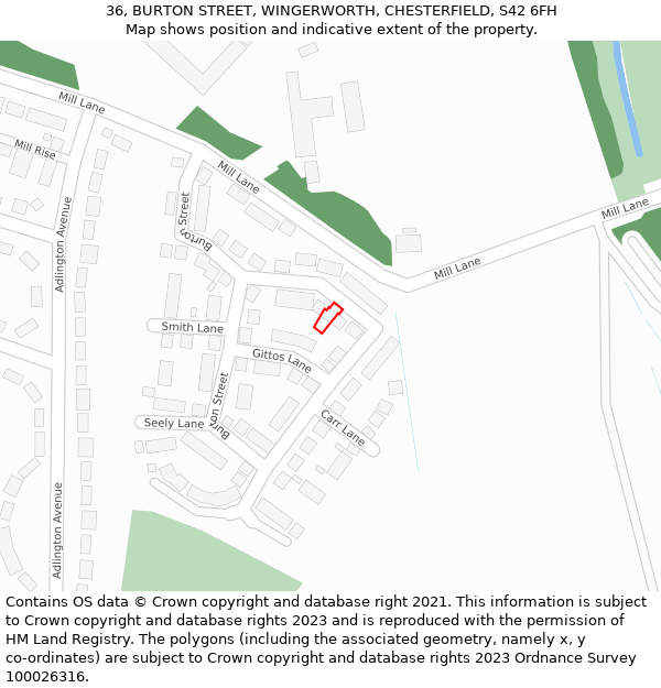 36, BURTON STREET, WINGERWORTH, CHESTERFIELD, S42 6FH: Location map and indicative extent of plot