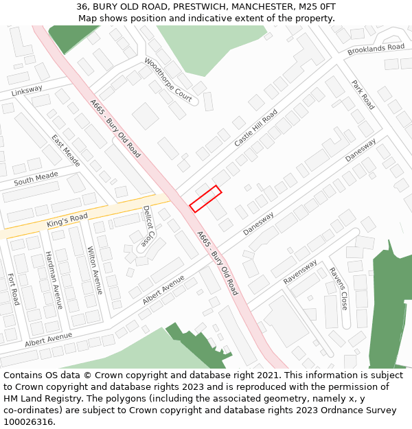 36, BURY OLD ROAD, PRESTWICH, MANCHESTER, M25 0FT: Location map and indicative extent of plot