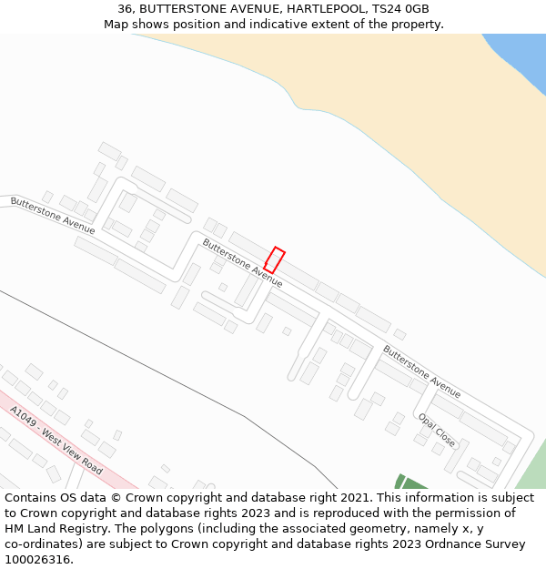 36, BUTTERSTONE AVENUE, HARTLEPOOL, TS24 0GB: Location map and indicative extent of plot