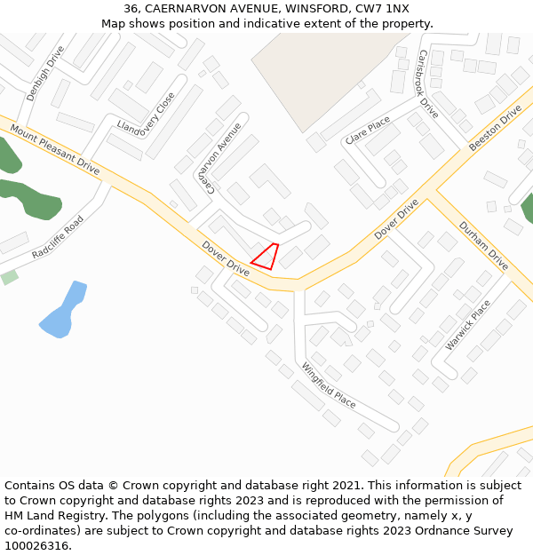 36, CAERNARVON AVENUE, WINSFORD, CW7 1NX: Location map and indicative extent of plot