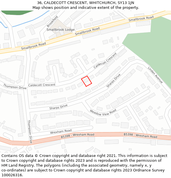 36, CALDECOTT CRESCENT, WHITCHURCH, SY13 1JN: Location map and indicative extent of plot
