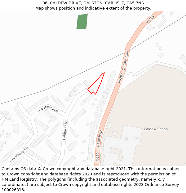 36, CALDEW DRIVE, DALSTON, CARLISLE, CA5 7NS: Location map and indicative extent of plot