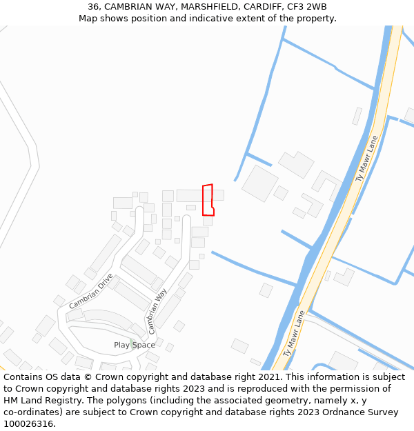 36, CAMBRIAN WAY, MARSHFIELD, CARDIFF, CF3 2WB: Location map and indicative extent of plot