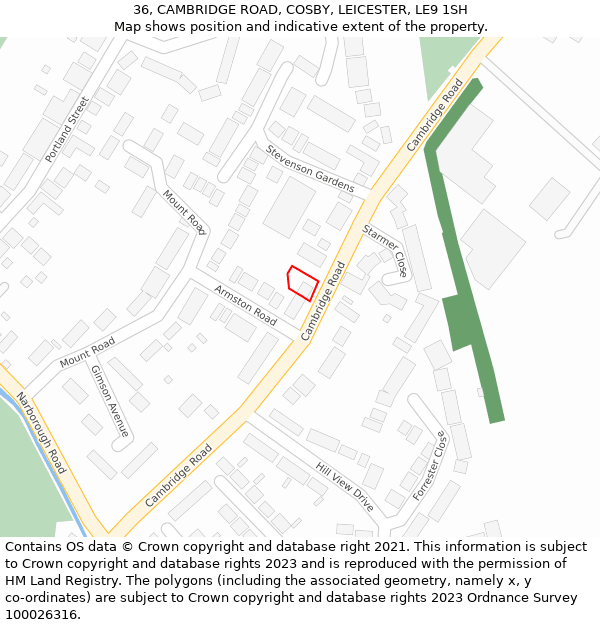 36, CAMBRIDGE ROAD, COSBY, LEICESTER, LE9 1SH: Location map and indicative extent of plot