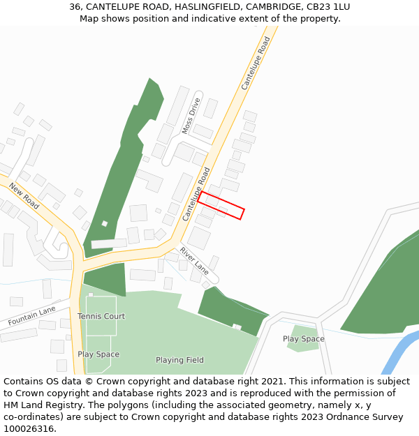 36, CANTELUPE ROAD, HASLINGFIELD, CAMBRIDGE, CB23 1LU: Location map and indicative extent of plot