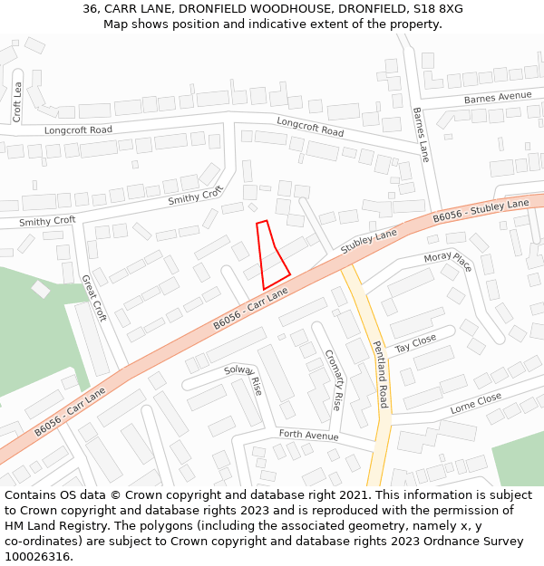 36, CARR LANE, DRONFIELD WOODHOUSE, DRONFIELD, S18 8XG: Location map and indicative extent of plot