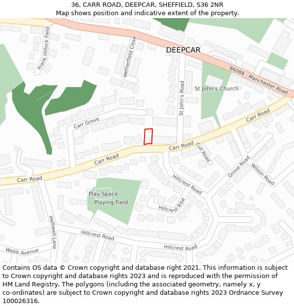 36, CARR ROAD, DEEPCAR, SHEFFIELD, S36 2NR: Location map and indicative extent of plot