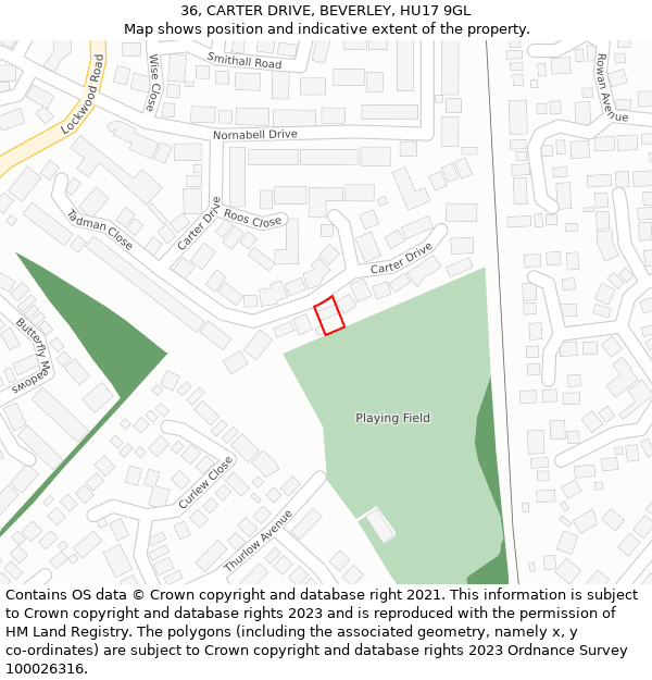 36, CARTER DRIVE, BEVERLEY, HU17 9GL: Location map and indicative extent of plot