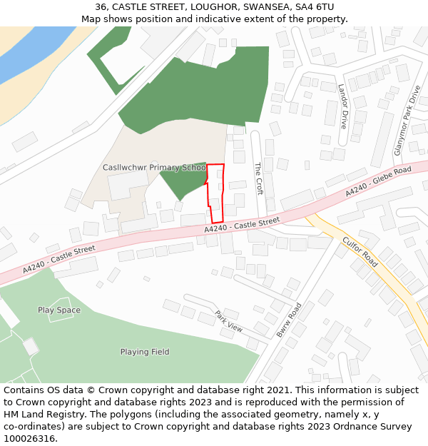 36, CASTLE STREET, LOUGHOR, SWANSEA, SA4 6TU: Location map and indicative extent of plot