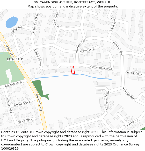 36, CAVENDISH AVENUE, PONTEFRACT, WF8 2UU: Location map and indicative extent of plot