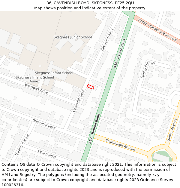 36, CAVENDISH ROAD, SKEGNESS, PE25 2QU: Location map and indicative extent of plot