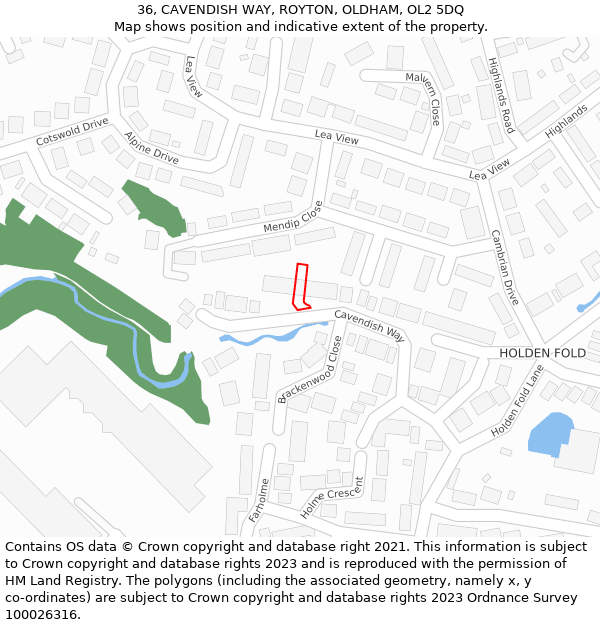 36, CAVENDISH WAY, ROYTON, OLDHAM, OL2 5DQ: Location map and indicative extent of plot