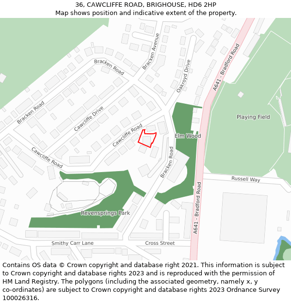 36, CAWCLIFFE ROAD, BRIGHOUSE, HD6 2HP: Location map and indicative extent of plot