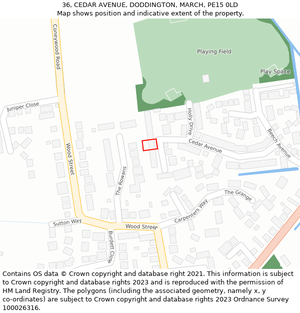 36, CEDAR AVENUE, DODDINGTON, MARCH, PE15 0LD: Location map and indicative extent of plot