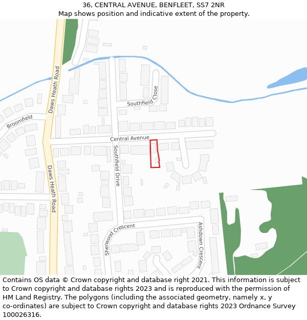 36, CENTRAL AVENUE, BENFLEET, SS7 2NR: Location map and indicative extent of plot
